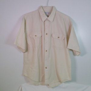 Mens Vintage Camp Shirt Large Off  White Button Down Oxford Cloth Cotton